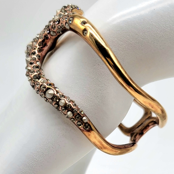Alexis Bittar Clear Diamond Swarovski Crystal and Silver Studded Rose Gold Cuff - Picture 10 of 13